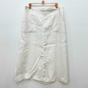 Choices 100% Linen white flat front skirt midi with front Pockets elastic back